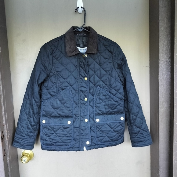 J. Crew Jackets & Blazers - JCrew Black Quilted Barn Jacket Chore Coat Gold Hardware and Corduroy Collar